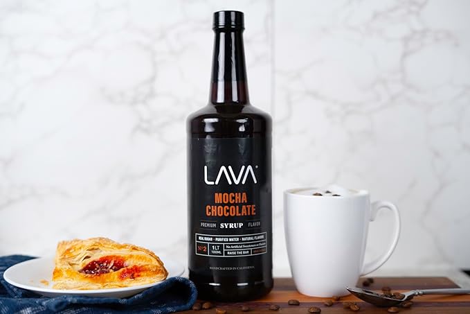 LAVA Premium Mocha Chocolate Syrup, Chocolate Coffee Sweetener, 33.8oz (1-Liter), Made with 100% Sugar, No Artificial Sweeteners, Flavors, or Colors. (1-Pack)