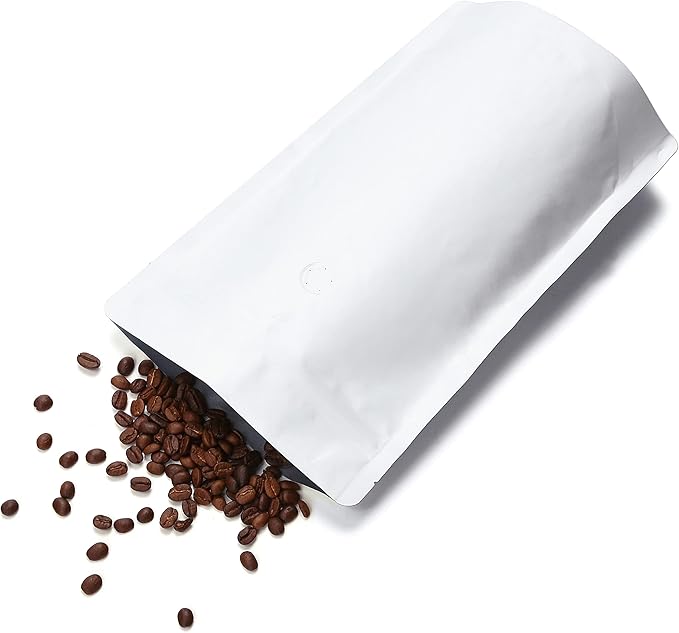 16oz Coffee Bags 100 Pieces - High Barrier White Kraft Paper Stand up Ziplock Pouches Bags with Valve & Zipper (100 Pcs, 16 Ounce/454-500 Gram/1 lb)