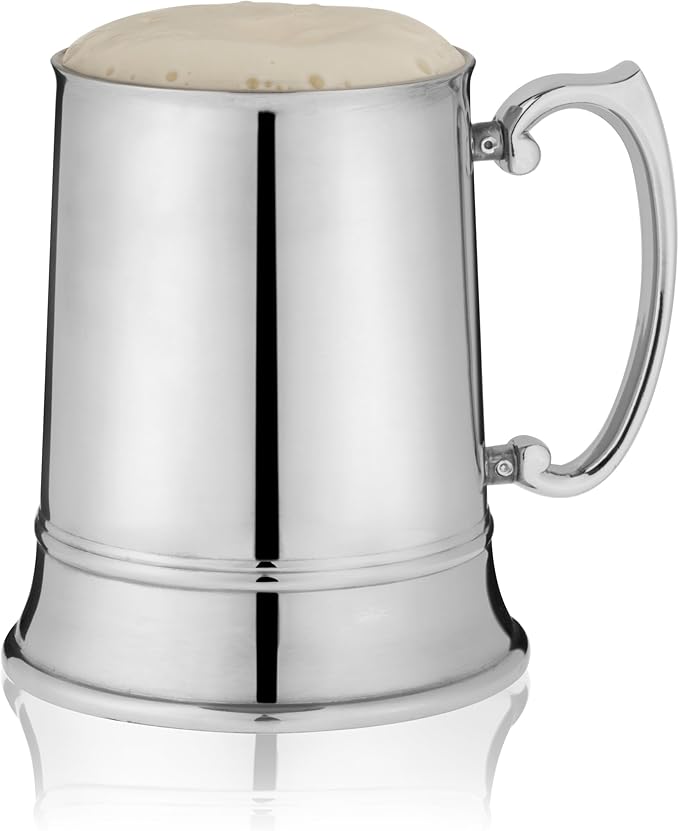 Viski Stainless Steel Beer Stein, Double-Walled Mug with Handle, Drinking Glass for Lagers, Pilsners, Craft Beers, Birthday Gifts for Men, Beer Lovers, Game Night, Home Bar, 16 oz, Set of 1