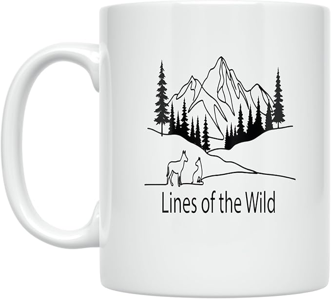 Lines of the Wild - Nature Lover - 11 oz White Ceramic Coffee Mug - Minimalist Aesthetic
