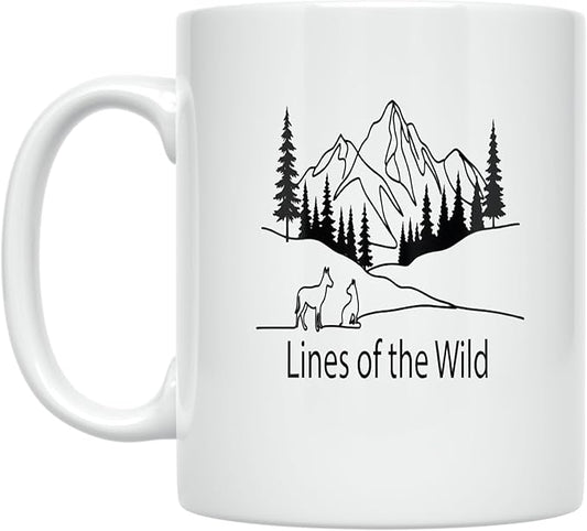 Lines of the Wild - Nature Lover - 11 oz White Ceramic Coffee Mug - Minimalist Aesthetic