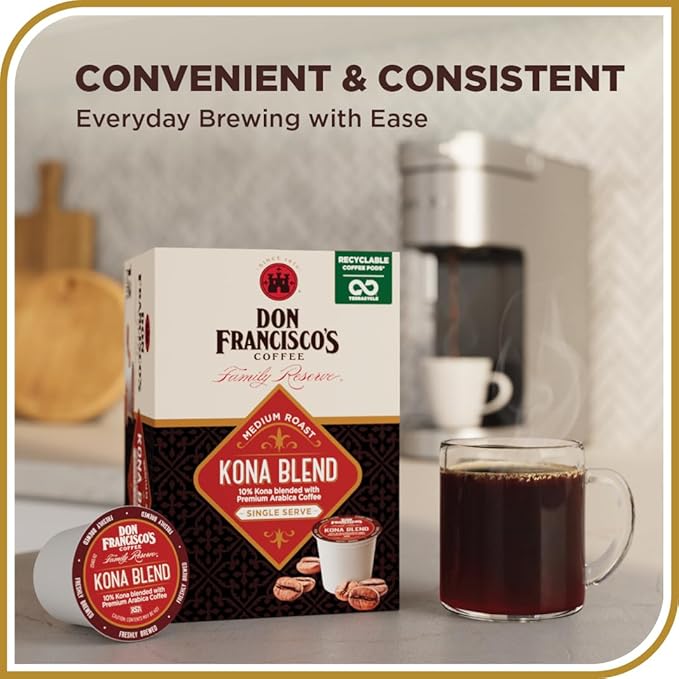 Don Francisco's Kona Blend Coffee Pods, 100 Count, Medium Roast, Compatible with Keurig Brewers