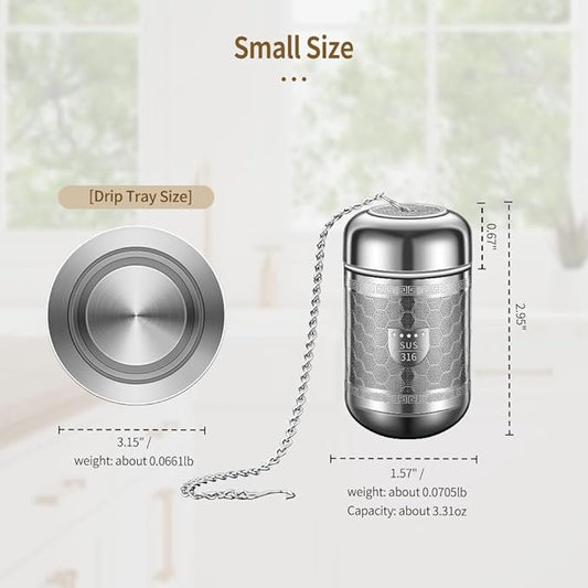 316 Stainless Steel Tea Strainers for Loose Tea with Drip Trays, Extra Fine Mesh Tea Infuser, Loose Leaf Tea Steeper (1 Pack - Small)
