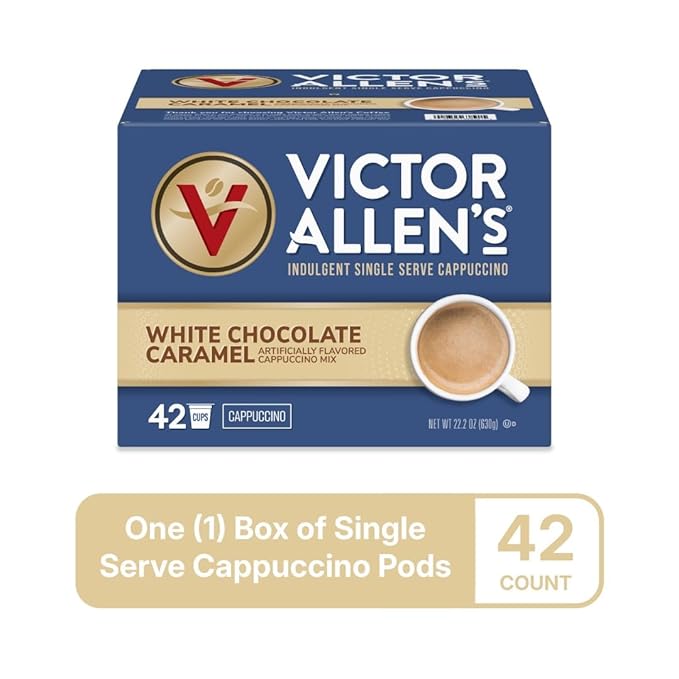 Victor Allen's Coffee White Chocolate Caramel Flavored Cappuccino,Serve Cups for Keurig K-Cup Brewers,42 Count (Pack of 2)