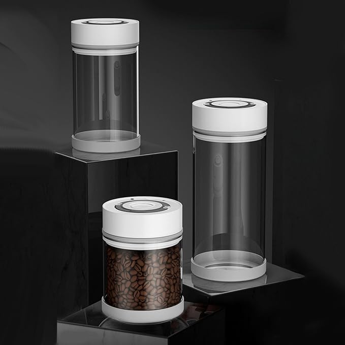 Electric Vacuum Canister, Vacuum Glass Storage Container Bean Nuts Storage Organizer for Coffee Tea Food Preservation (600ml)