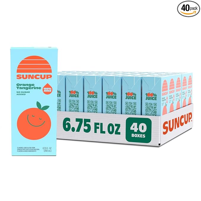 SunCup Juice - Orange Tangerine (40 Pack) 6.75 oz Juice Box with Straw | 100% Orange Tangerine Blend for Kids, Bulk Pack for School Lunches, After-School Snacks, Sports Events, and Daily Hydration