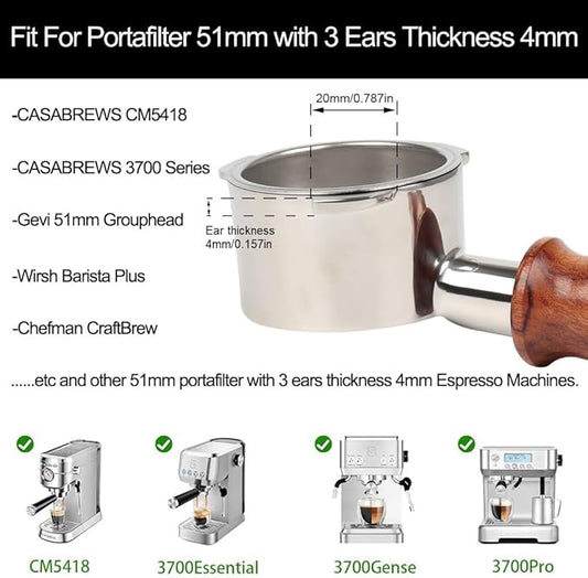 51mm Bottomless Portafilter 3 Ears Compatible with CASABREWS Espresso Machine CM5418, 3700Essential, Mr. Coffee Espresso and Cappuccino Machine (Bonus puck screen 51mm)
