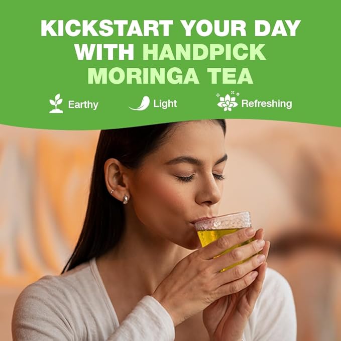 HANDPICK, Organic Moringa Tea Bags (100 Count), Pure Moringa Leaves | Authentic Indian Origin | Caffeine Free, Non GMO | Round Eco-conscious Teabags