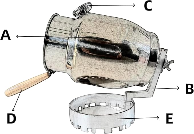 SA&MC Hand-Crank Coffee Roaster Machine Stainless Steel with Thermometer, Large Opening for Easy Observation of Roasting Level, Compatible with Home Gas Stoves and Grills, No Electricity Required.
