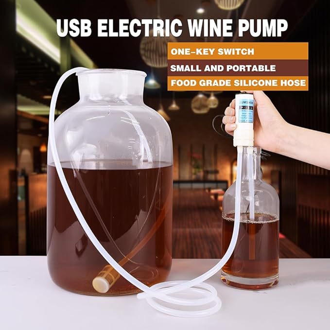 Portable USB Electric Auto siphon Self Priming Pump for Home brew Wine,Beer and Kombucha, DC 5V water Transfer Pump Kit, 2L/Min No Mess Leak,Low Noise, Food Grade 6.5FT hose
