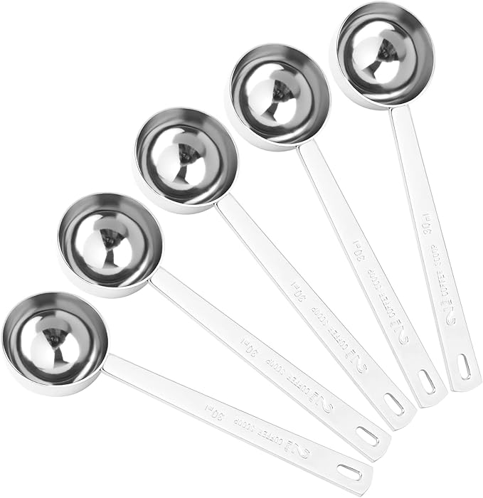 AUEAR, 5 Pack Coffee Measuring Scoop 304 Stainless Steel Spoon 1 Tablespoon Spoons Kitchen Scoops with Long Handle for Home Milk Tea Sugar Powder Silver 30ml