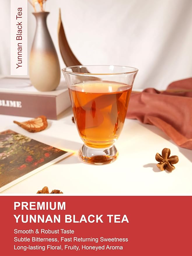 TeeLux Black Tea Loose Leaf, Premium Yunnan Black Tea, Floral Aroma, Smooth & Full-bodied Taste, Hot & Iced Tea, 16oz