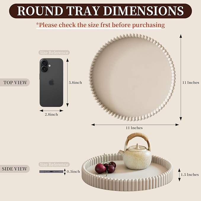 Coffee Table Tray, Home Decor Round Tray, Concrete Gray Coffee Table Decor Trays, Serving Decorative Trays for Dining Table