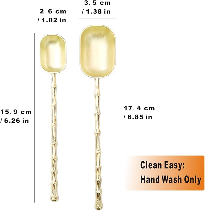 Measuring Spoons with Long Handle, Coffee Scoop, Tablespoon and Teaspoon Scoops Set of 2, Gold Art Style Metal