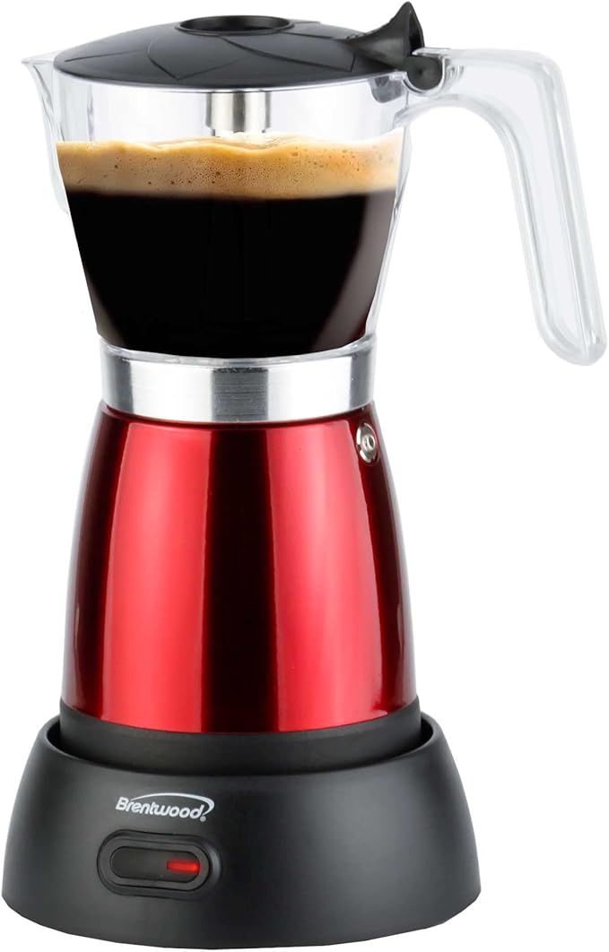 Brentwood TS-119R 550-Watt Cordless Electric Moka Pot Espresso Machine, 6-Servings (Red)