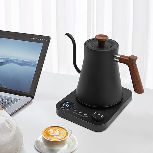 Gooseneck Electric Kettle, 1200W Fast Heat 0.9L Stainless Steel Kettle Adjustable Temp 104-212°F ±1°F, 24H Keep Warm, LED Display - For Pour Over Coffee & Tea (Black)