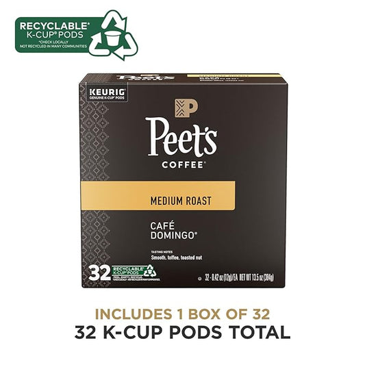 Peet's Coffee, Medium Roast Single Serve Coffee Pods - Café Domingo 32 Count (1 Box of 32 Pods)