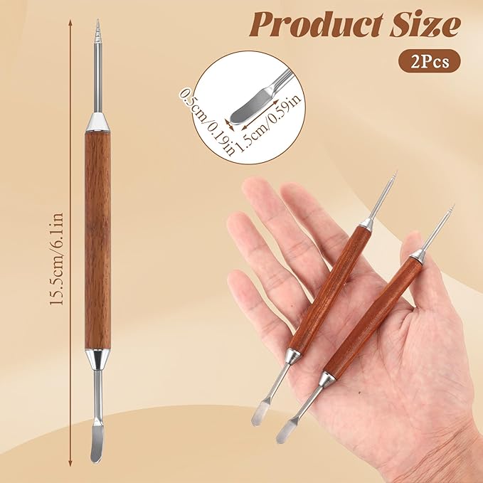 2 Pack Latte Art Stainless Steel Pen Latte Art Tools Barista Tools Wooden Handle with Double Ended Accessories for Home Office Coffee Bar Travel