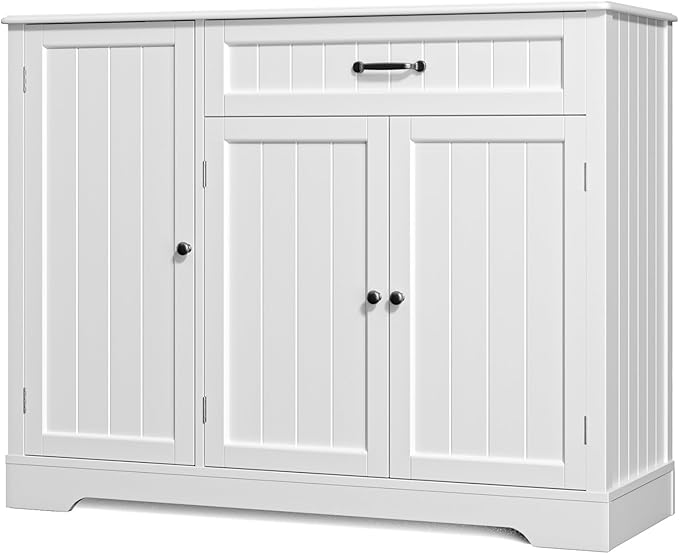 Gizoon Kitchen Coffee Bar Cabinet with Storage Kitchen Sideboard Buffet Cabinet with Drawers, Short Pantry with Door and Shelves for Bathroom and Living Room, White