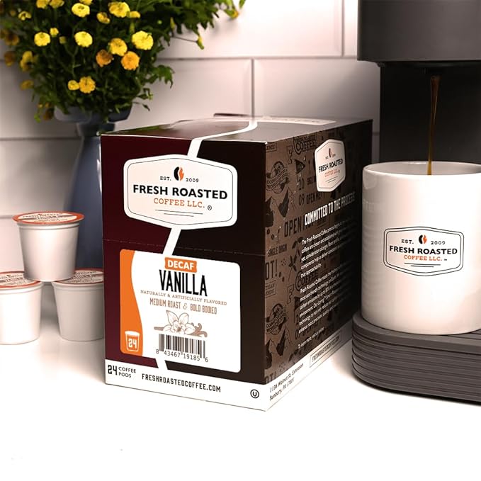Fresh Roasted Coffee, Decaf French Vanilla, Flavored Coffee Pods, K-Cup Compatible, 24 Count