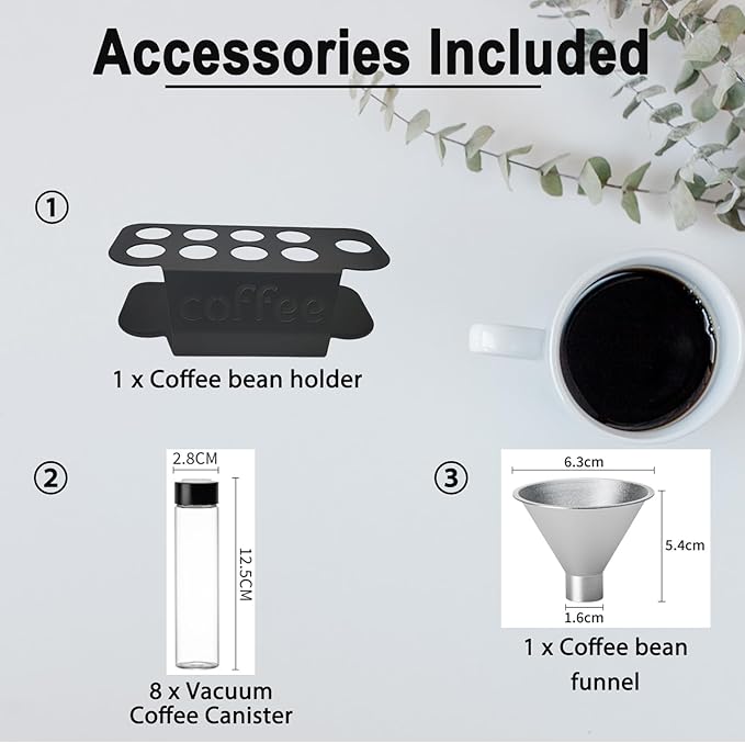 8-Piece Vacuum Coffee Canister Set (2-Layer Stand) – Airtight Jars + Funnel for Coffee Enthusiasts & Cafés | Fresh Bean/Tea Storage for Kitchen Countertops