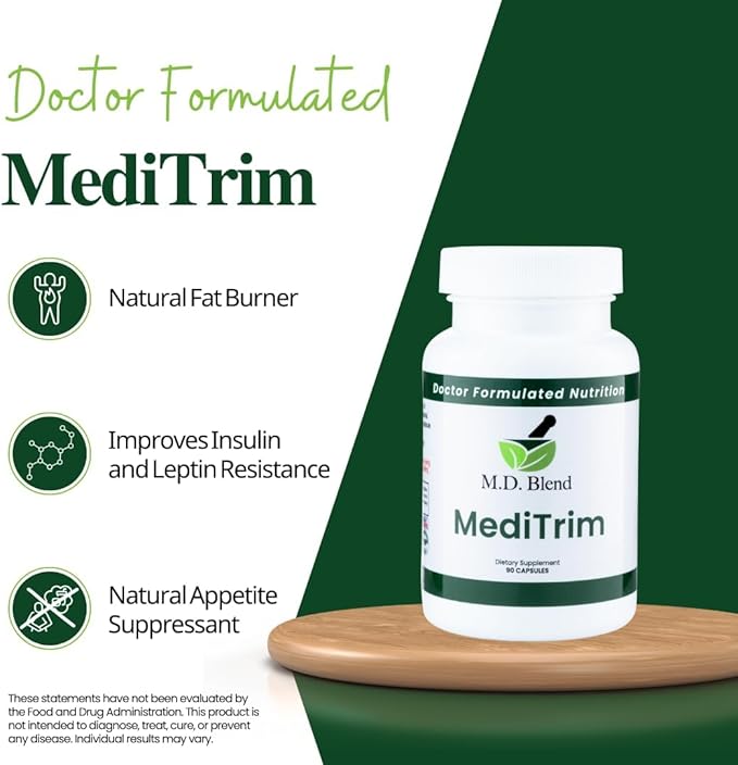 M.D. Blend M.D. MediTrim - Expert Formulated Supplement Energy, Satiety, & Physique Goals - Smooth System Balance - Green Coffee Bean, Green Tea, Apple Cider Vinegar, Hibiscus - 90 Capsules