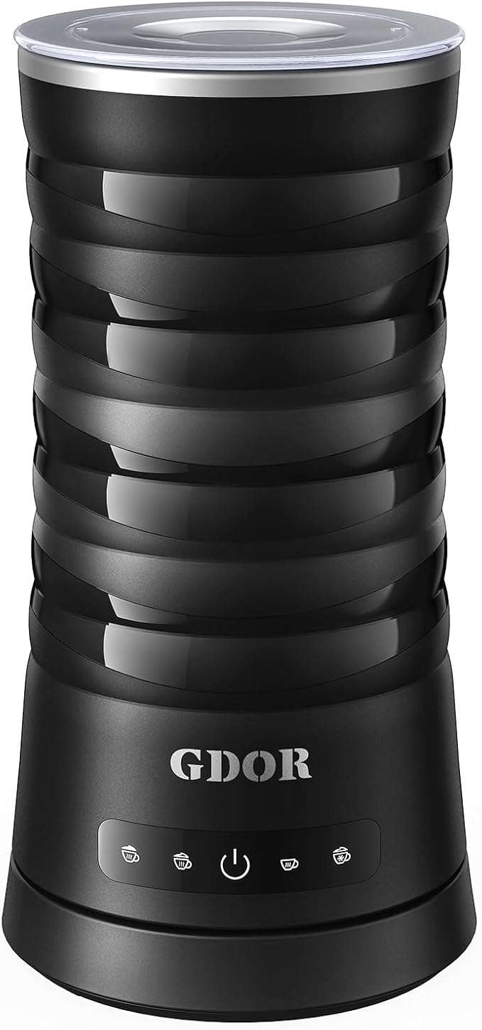 GDOR 4 in 1 Milk Frother and Steamer, 10oz Milk Steamer, Cold Foam Maker, Hot Chocolate Maker, Frother for Coffee, Latte, Cappuccino & More, Black
