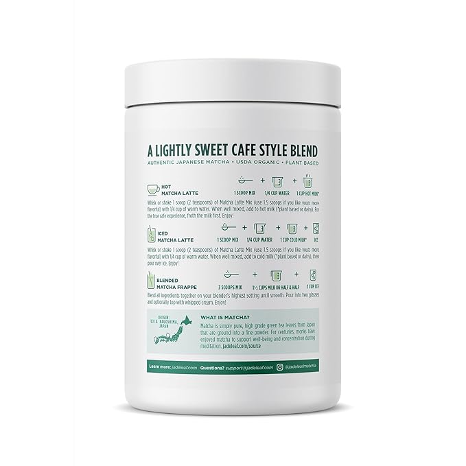 Jade Leaf Matcha Organic Premium Ceremonial Grade Matcha Green Tea Powder - Japanese - Culinary, Ingredient, Ceremonial Barista Teahouse, Latte, Collagen, 17.6 Ounce (Pack of 1), Matcha Latte