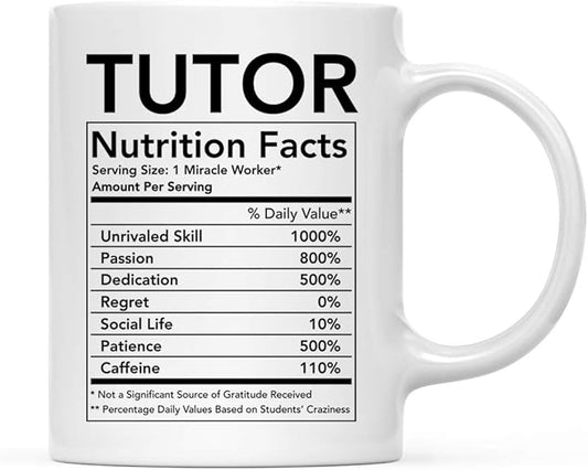 Andaz Press Funny 11oz. Ceramic Coffee Tea Mug, Tutor Nutritional Facts, 1-Pack, Thank You Gift, Funny Math Christmas Ideas for Tutors Birthday Best