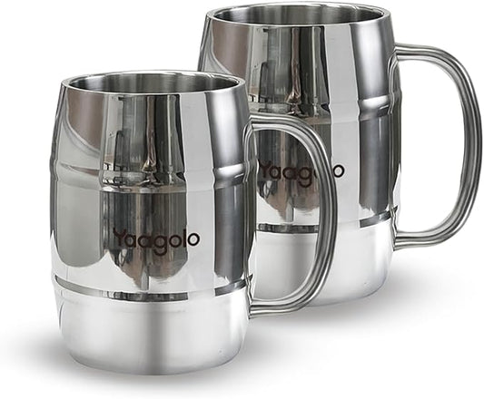 Beer Mug, 2 pack 14oz Double Wall Stainless Steel Beer Stein with Handle, Insulated Stein Mug for Cold Drinks, Hot Coffee, Milk, Shatterproof Cups for Men Women, Gift for Beer Lovers