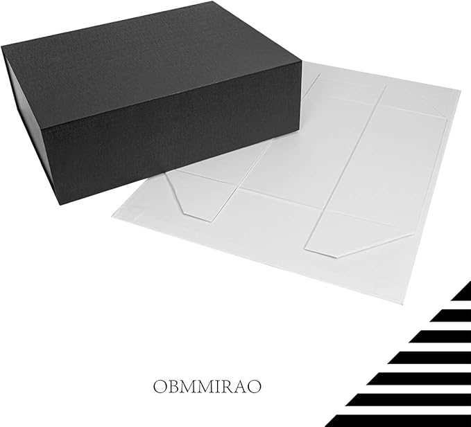 Upgrade 4PCS BLACK Hard Extra Large Gift Box with Lid,16.5 x13 x5.3 Inches, Magnetic Gift Boxes for Clothes Robe Wedding Dress Sweater and Gifts,Reusable Foldable Bridesmaid Proposal Box