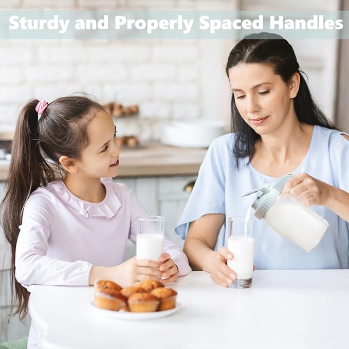 32oz Glass Pitcher with Lid & V-shaped Pour Spout - 1 Quart Breastmilk Pitcher Double Leak Proof, Creamer Container for Sun Tea, Juice, Cold Brew Coffee, Breastmilk Storage Container