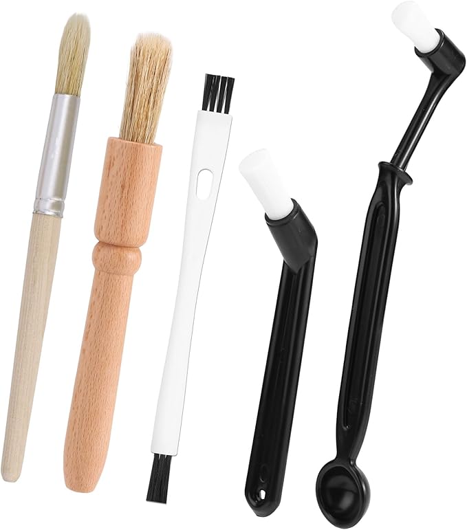 5pcs Coffee Machine Cleaning Brushes Set, Boar Bristle Espresso & Grinder Brushes Kit with Wooden Handle for Coffee Machine Accessories and Kitchen Cleaner