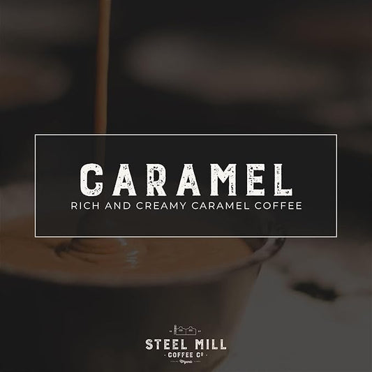 Steel Mill Coffee Co. | Caramel Gourmet Flavored Coffee | 2 LB Bag | Whole Bean | Medium Roast | Rich Caramel Notes | 100% Arabica Beans | Vegan, Gluten-Free, Sugar-Free