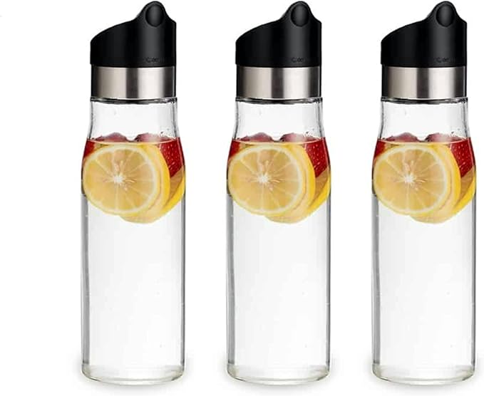 J&M DESIGN 3-Pack 28 OZ Glass Pitcher with lid Water Carafe Easy Twist Stainless Steel & Plastic Lid w/Removeable Strainer Juice Beverage Iced Tea Ice Coffee Milk Dishwasher Safe Container Bottle Jar