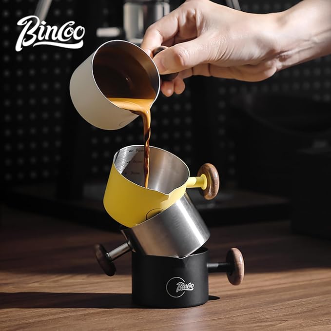 Bincoo Espresso Measuring Cup 90ml/3oz- Stainless Steel Coffee Dosing Cup with Handle & Scale,Perfect for Espresso Extraction & Coffee Beans, Barista Accessories for Coffee Lovers