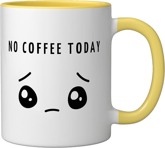 No Coffee Today - Minimalist Sad Face Caffeine Lover Ceramic Mug, Yellow/White