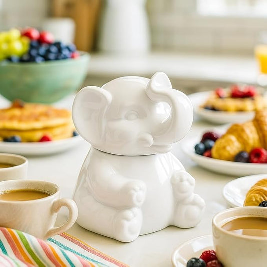 HIC Kitchen Elephant Sugar Bowl, Fine Porcelain, 8-Ounce, For Serving Sugar, Sweeteners, Honey, And Condiments