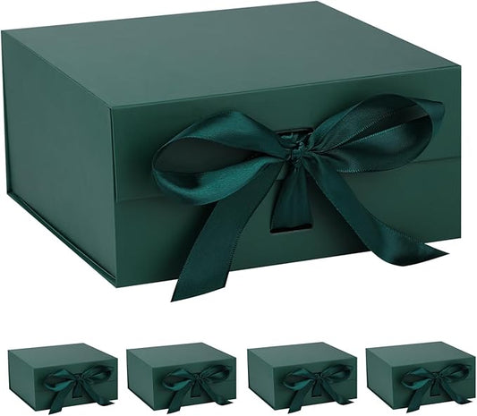 OEMVALATY Green Gift Box,14x12x5 Inches Gift Boxes with Lids for Presents with Magnetic Closure and Ribbon for Wedding,Storage,Birthday(5-Pack)