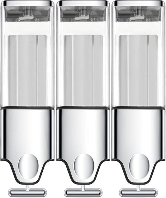 3-in-1 Quadrate Dispensers for The Shower,Shower soap Dispenser,Conditioner Dispenser, Shampoo Dispenser,No Drilled Wall Mounted Distributor,Hotel,Bathroom,Home