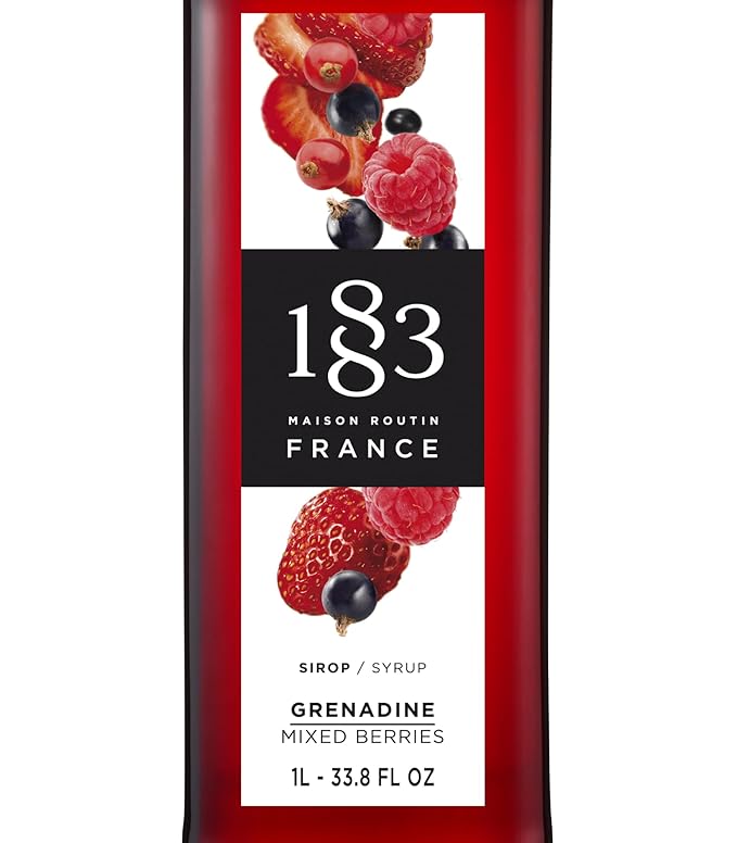 1883 Grenadine Mixed Berries Syrup for Drinks, Made in France, 1 Liter Glass Bottle