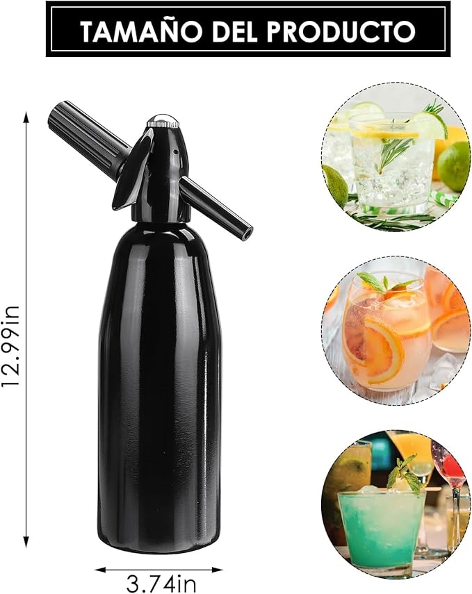 Soda Siphon 1L Premium Sparkling Water Maker - Aluminum Portable Seltzer Machine for Home, Bar, Cocktails, Coffee, Tea,Uses 8g C02 cartridges (Not Included)