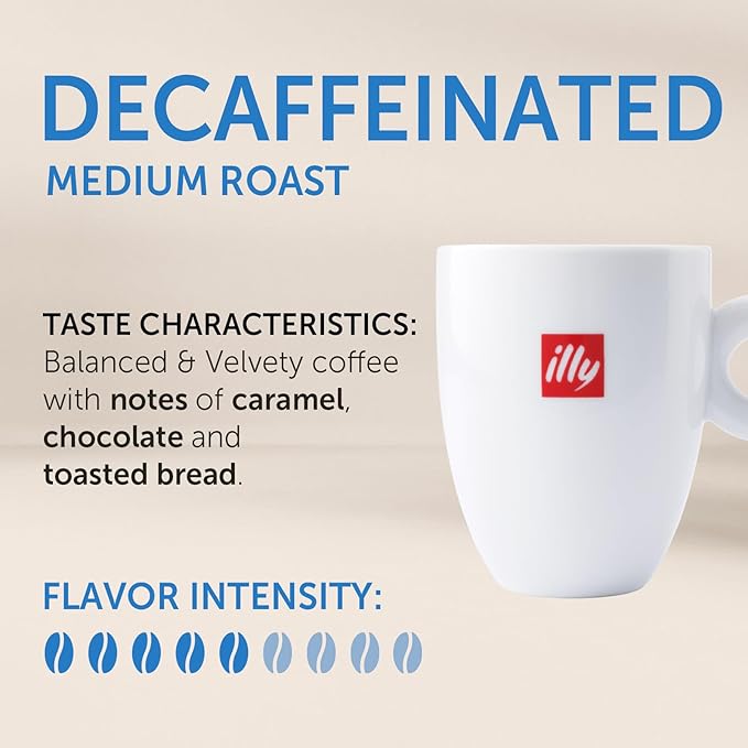 Illy Coffee K Cups - Pods For Keurig Machines – Classico Decaf Roast – Notes of Caramel - Mild, Flavorful & Balanced Flavor - No Preservatives – 10 Count