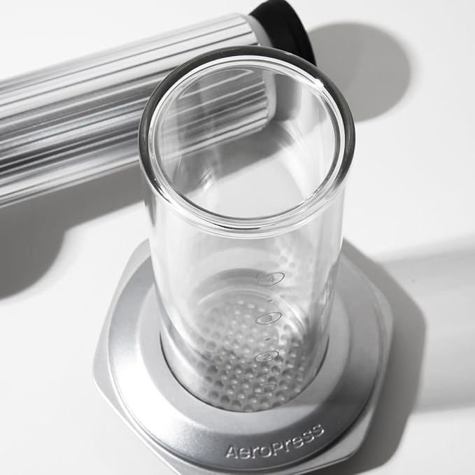 AeroPress Premium Coffee Press, Glass, Stainless Steel & Aluminum Coffee Maker, All-in-One French Press, Pour-Over & Espresso Style Manual Brewer, 2 Min Brew for Less Bitterness, More Flavor, Silver