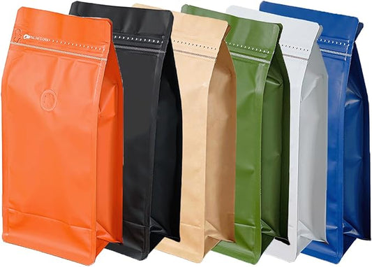 50 Pcs 0.5lb Orange Long Coffee Bean Bags with Valve, Easy Tear Open & Repeating Sealed Zipper, Heat-Seal Stand Up & Flat Bottom Coffee Bag, 8oz Capacity 5.1x7.8 Inch