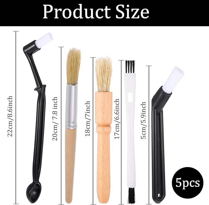 5 PCS Espresso Cleaning Brush Set, Professional Coffee Grinder Brush Wooden Espresso Machine Cleaning Brushes Natural Bristle Coffee Brushes for Coffees Machine Dust Removal Group Head Tools