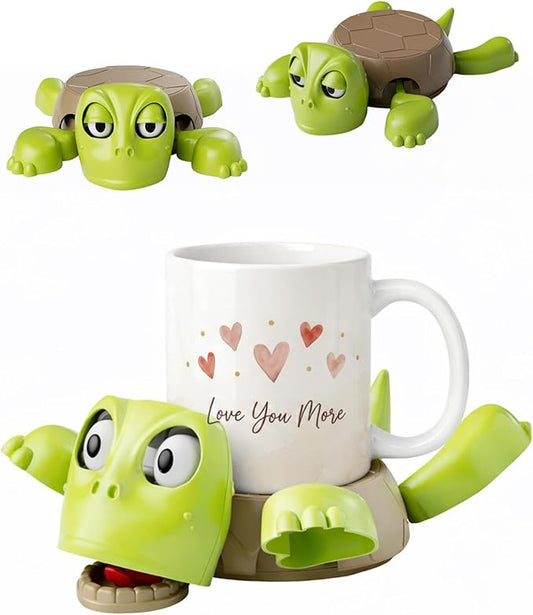 Turtle Coaster, 3D Printed Funny Tea Coasters with Interactive Expression, Turtle Cup Holder, Insulated Drink Mat for Coffee and Wine Glasses, Home Decor and Kitchen Accessories