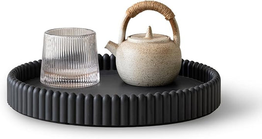 Coffee Table Tray, Home Decor Round Tray, Concrete Black Coffee Table Decor Trays, Serving Decorative Trays for Dining Table