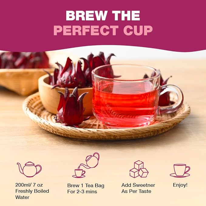 HANDPICK, Organic Hibiscus Tea Bags (100 Tea Bags) | Caffeine-Free, 100% Natural Pure Indian Hibiscus Flowers