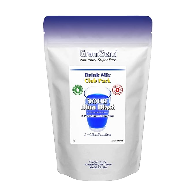 GramZero Sour Blue Blast Zero Calorie Sugar Free Drink Mix, Great For Nutrition Club Loaded Tea, Stevia Sweetened